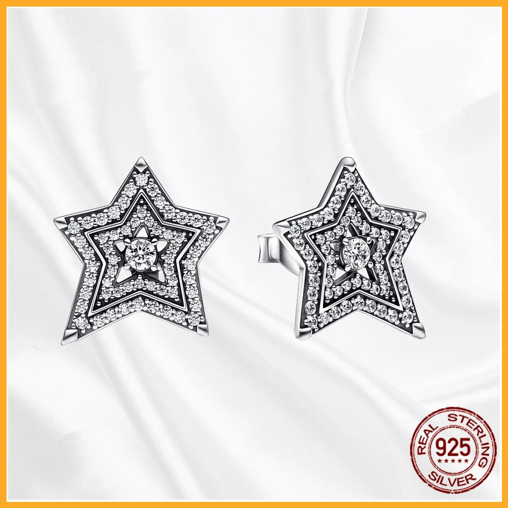 Authentic 925 Sterling Silver Heart Hoop Earring Sparkling Original Earring Women Gift