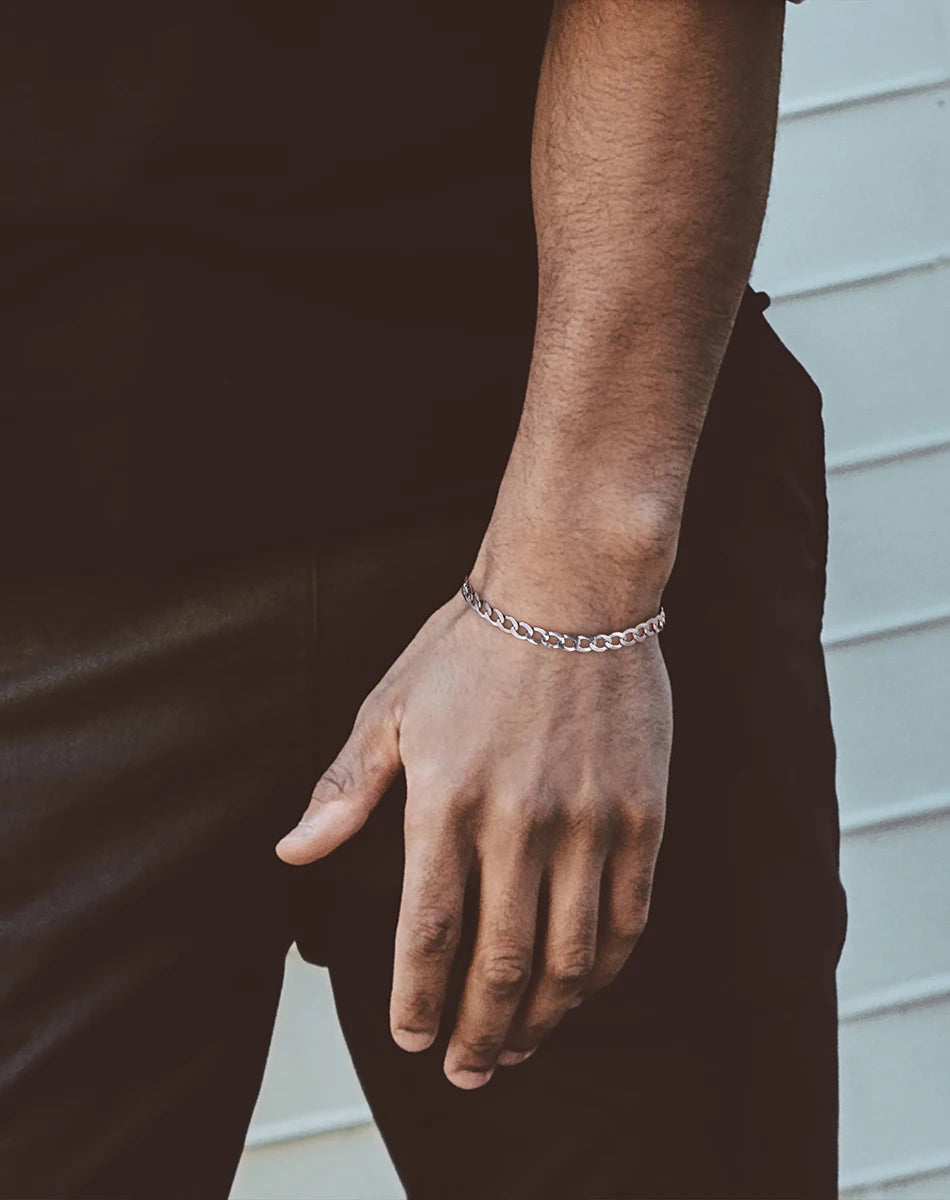 18K Gold Over 925 Sterling Silver 3mm Italian Cuban Chain Bracelet for Women Men Trendy Silver Bracelet Jewelry SB123