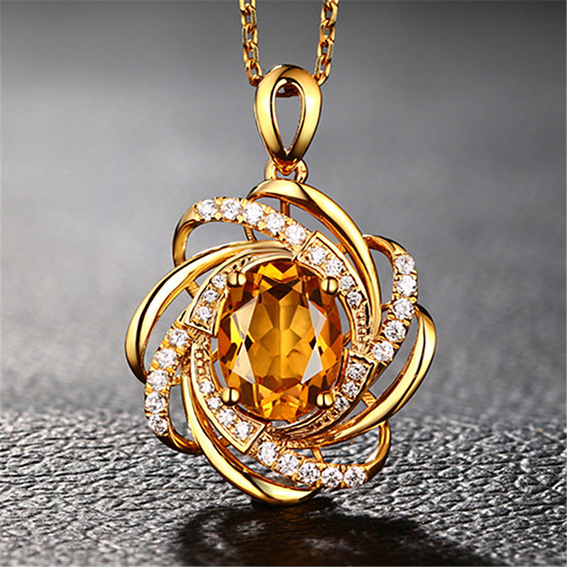 18K Gold 2 Carats Topaz Pendant Women Luxury Yellow Gemstone 18 K Gold Necklace Crystal Jewelry Pendant Womens Accessoires