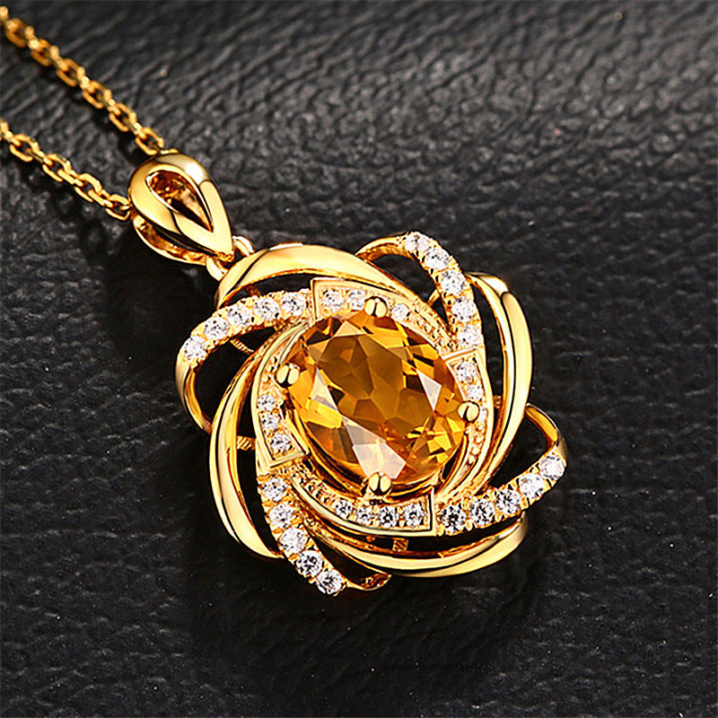 18K Gold 2 Carats Topaz Pendant Women Luxury Yellow Gemstone 18 K Gold Necklace Crystal Jewelry Pendant Womens Accessoires