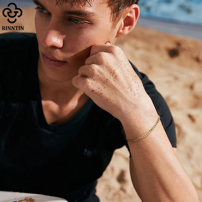 18K Gold Over 925 Sterling Silver 3mm Italian Cuban Chain Bracelet for Women Men Trendy Silver Bracelet Jewelry SB123