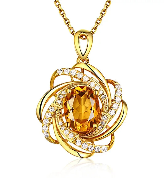 18K Gold 2 Carats Topaz Pendant Women Luxury Yellow Gemstone 18 K Gold Necklace Crystal Jewelry Pendant Womens Accessoires