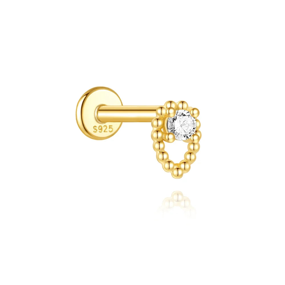 AIDE Heart Round Ball Flat Helix Piercing Earring 925 Sterling Silver Ear Studs Geometric Zircon Exquisite Trinket Studs Aretes