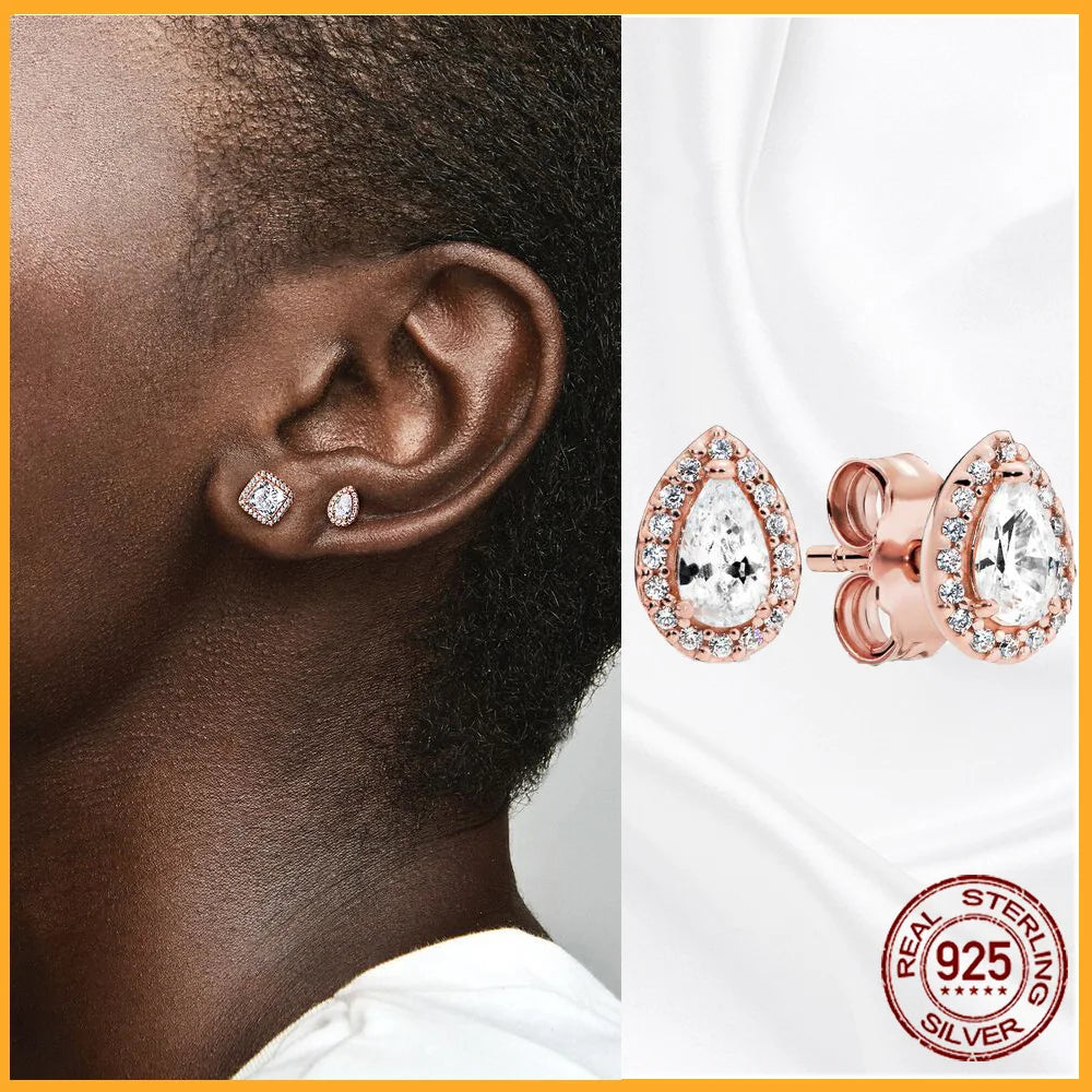 Authentic 925 Sterling Silver Heart Hoop Earring Sparkling Original Earring Women Gift