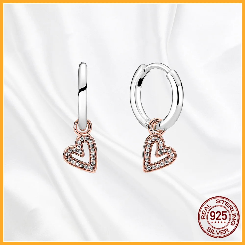 Authentic 925 Sterling Silver Heart Hoop Earring Sparkling Original Earring Women Gift
