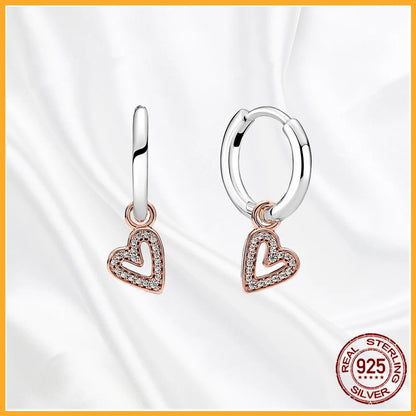 Authentic 925 Sterling Silver Heart Hoop Earring Sparkling Original Earring Women Gift