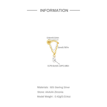 1PC Four Pointed Star Moon Tassel Lotus Cartilage Spiral Puncture 925 Sterling Silver Stud Earrings For Women