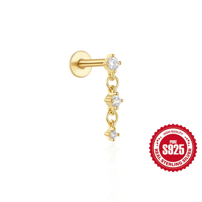 1PC Four Pointed Star Moon Tassel Lotus Cartilage Spiral Puncture 925 Sterling Silver Stud Earrings For Women