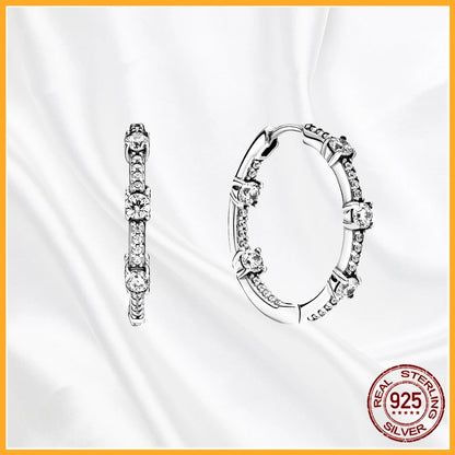 Authentic 925 Sterling Silver Heart Hoop Earring Sparkling Original Earring Women Gift
