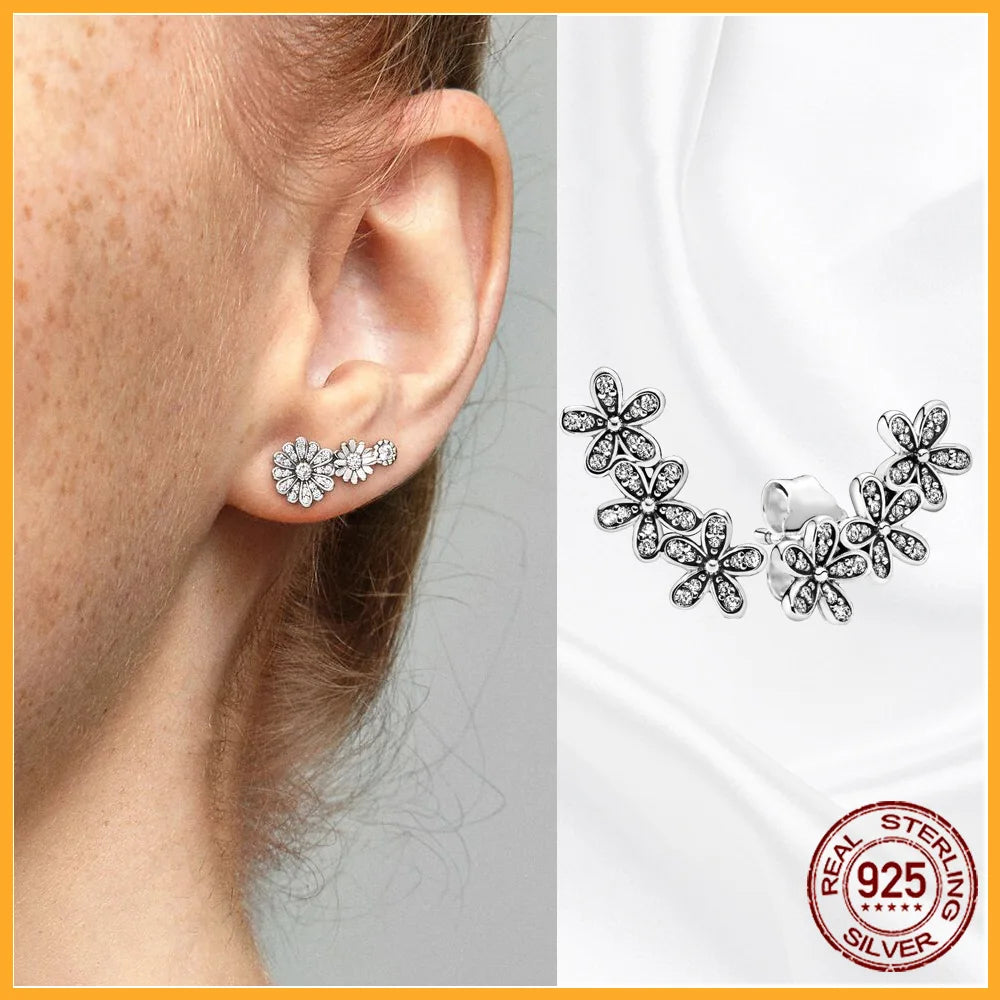 Authentic 925 Sterling Silver Heart Hoop Earring Sparkling Original Earring Women Gift