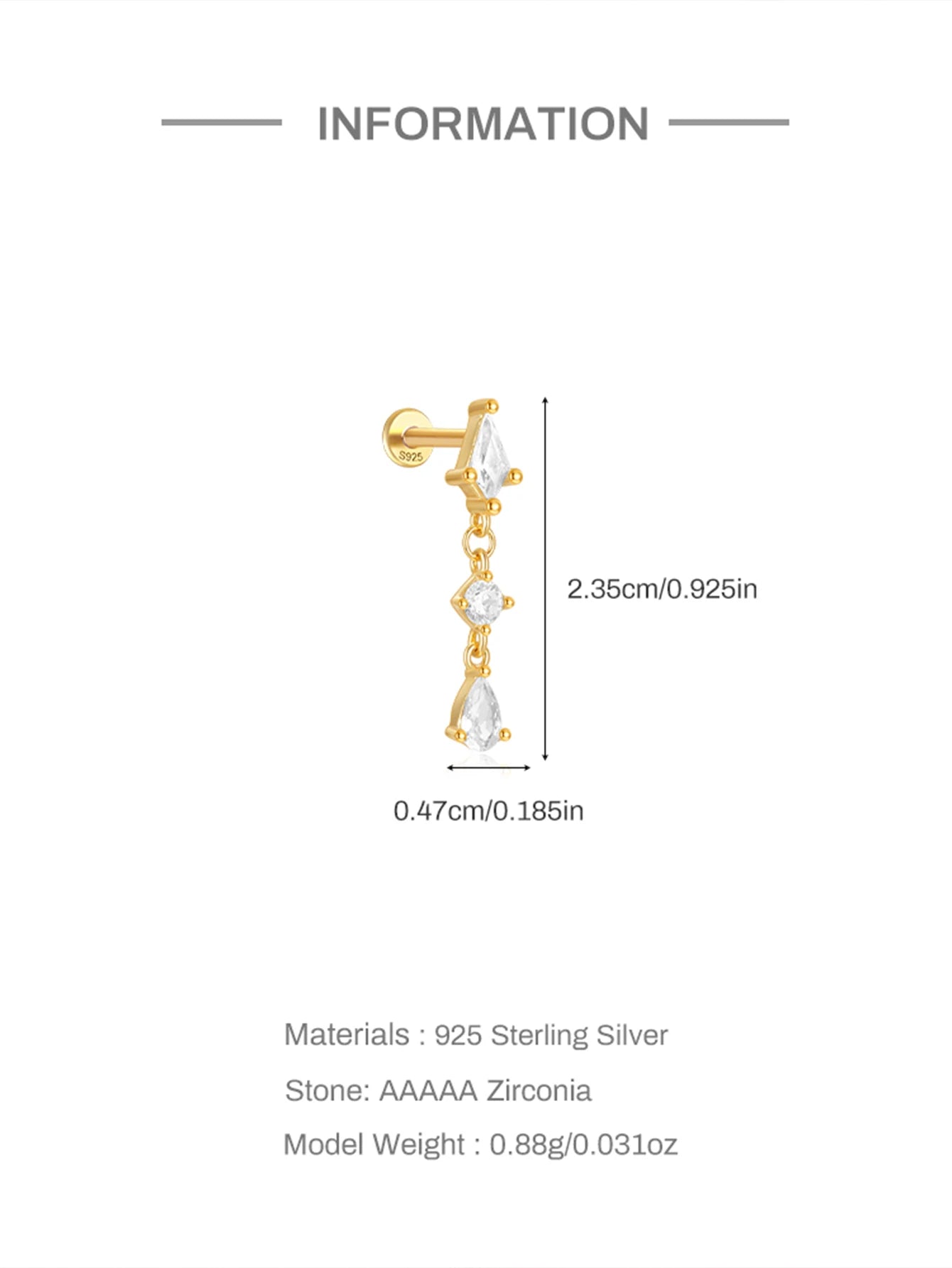 1PC Four Pointed Star Moon Tassel Lotus Cartilage Spiral Puncture 925 Sterling Silver Stud Earrings For Women