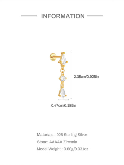 1PC Four Pointed Star Moon Tassel Lotus Cartilage Spiral Puncture 925 Sterling Silver Stud Earrings For Women