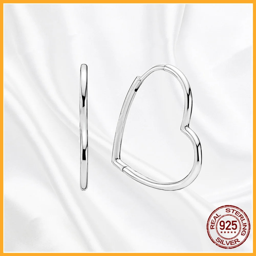 Authentic 925 Sterling Silver Heart Hoop Earring Sparkling Original Earring Women Gift