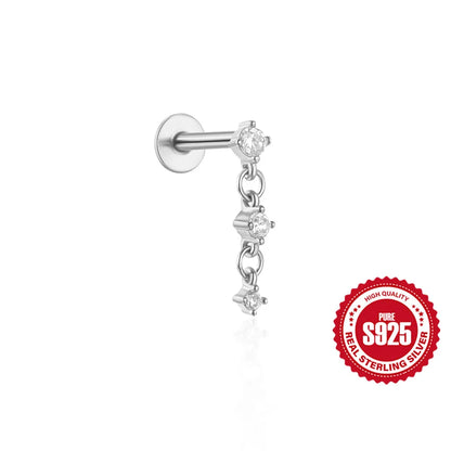 1PC Four Pointed Star Moon Tassel Lotus Cartilage Spiral Puncture 925 Sterling Silver Stud Earrings For Women