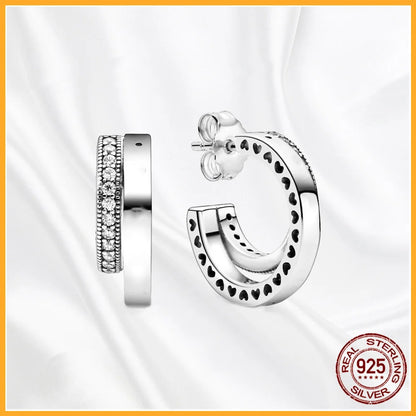 Authentic 925 Sterling Silver Heart Hoop Earring Sparkling Original Earring Women Gift