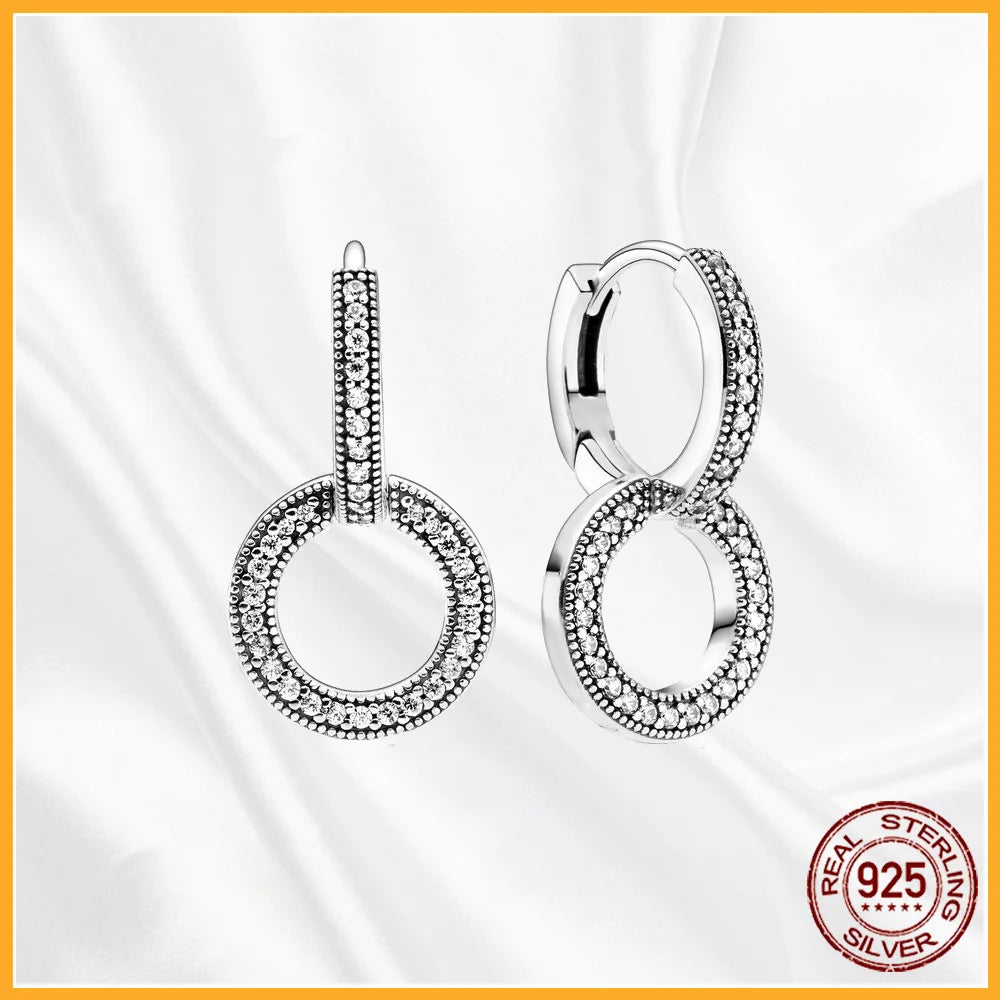 Authentic 925 Sterling Silver Heart Hoop Earring Sparkling Original Earring Women Gift