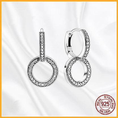 Authentic 925 Sterling Silver Heart Hoop Earring Sparkling Original Earring Women Gift