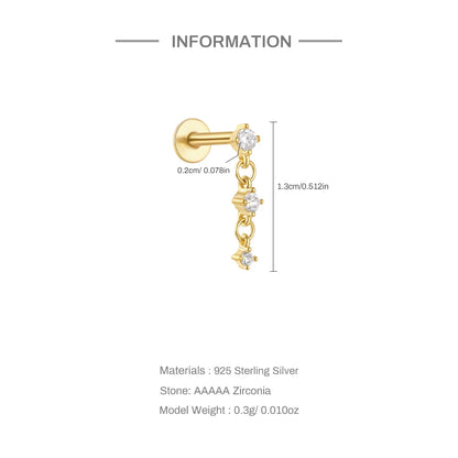 1PC Four Pointed Star Moon Tassel Lotus Cartilage Spiral Puncture 925 Sterling Silver Stud Earrings For Women