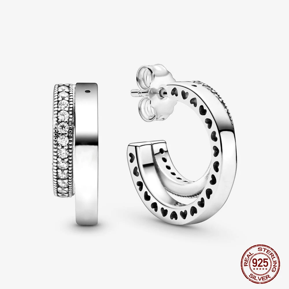 Authentic 925 Sterling Silver Heart Hoop Earring Sparkling Original Earring Women Gift