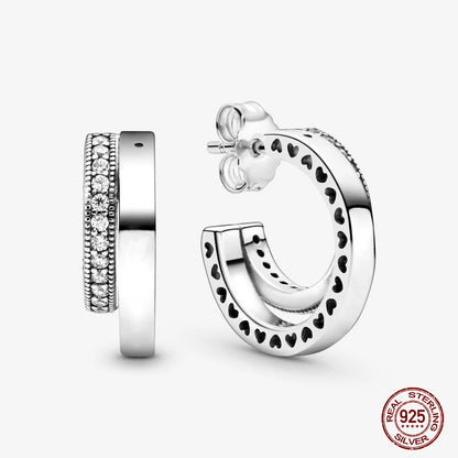 Authentic 925 Sterling Silver Heart Hoop Earring Sparkling Original Earring Women Gift