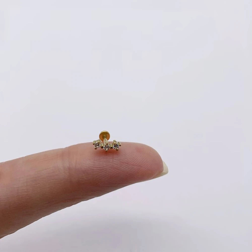 1PC Four Pointed Star Moon Tassel Lotus Cartilage Spiral Puncture 925 Sterling Silver Stud Earrings For Women