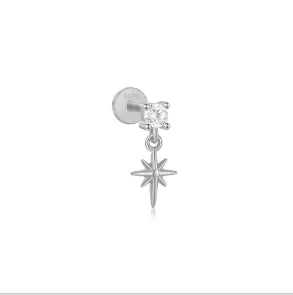 1PC Four Pointed Star Moon Tassel Lotus Cartilage Spiral Puncture 925 Sterling Silver Stud Earrings For Women