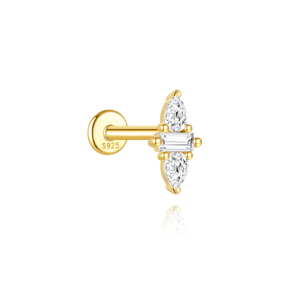 AIDE Heart Round Ball Flat Helix Piercing Earring 925 Sterling Silver Ear Studs Geometric Zircon Exquisite Trinket Studs Aretes