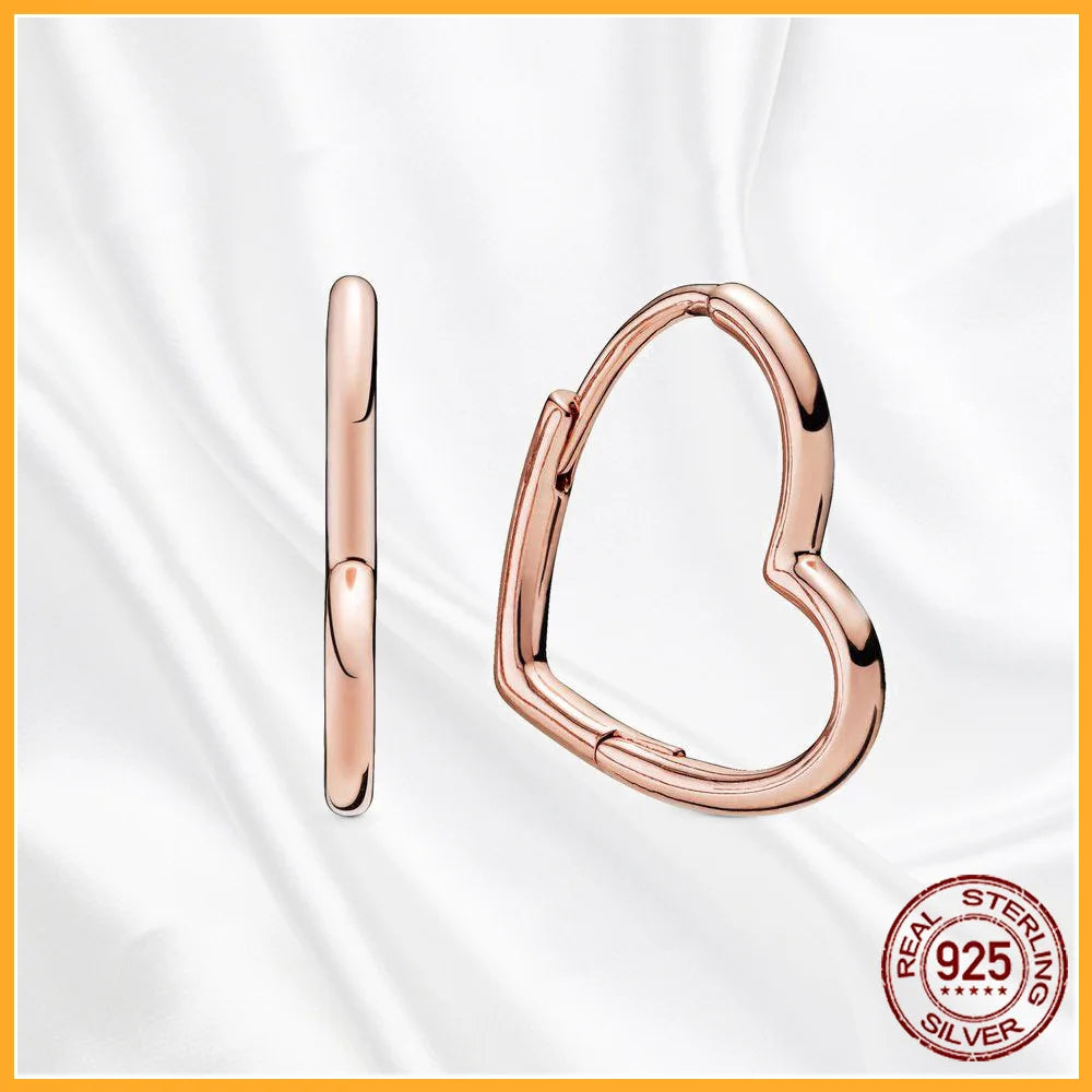 Authentic 925 Sterling Silver Heart Hoop Earring Sparkling Original Earring Women Gift