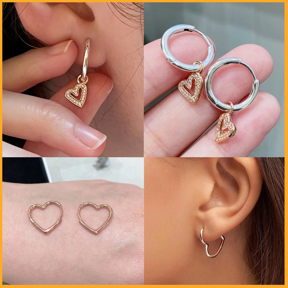 Authentic 925 Sterling Silver Heart Hoop Earring Sparkling Original Earring Women Gift