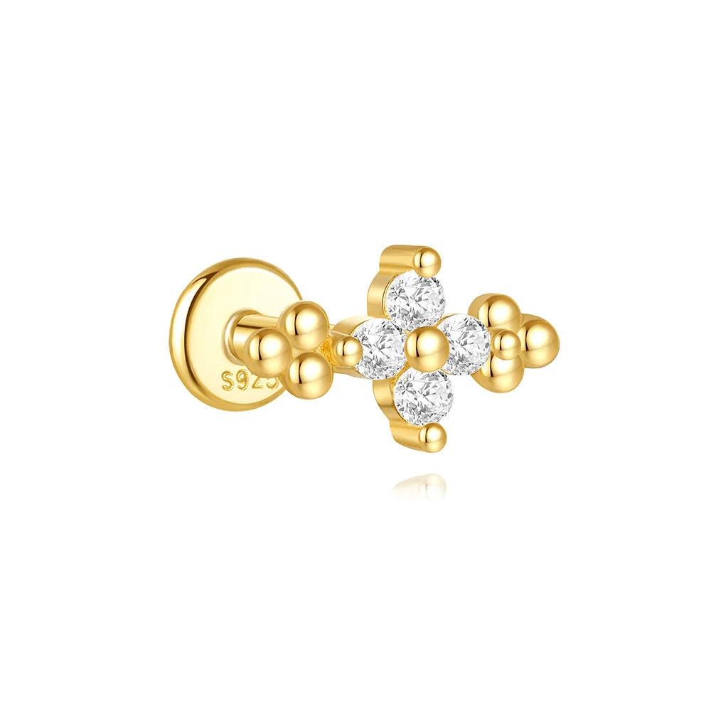 1PC Four Pointed Star Moon Tassel Lotus Cartilage Spiral Puncture 925 Sterling Silver Stud Earrings For Women