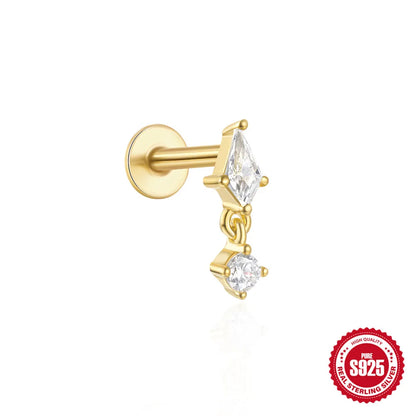 1PC Four Pointed Star Moon Tassel Lotus Cartilage Spiral Puncture 925 Sterling Silver Stud Earrings For Women