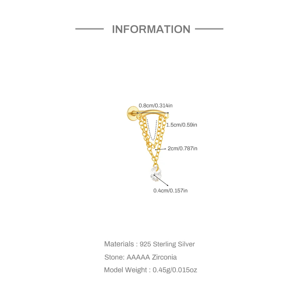 1PC Four Pointed Star Moon Tassel Lotus Cartilage Spiral Puncture 925 Sterling Silver Stud Earrings For Women