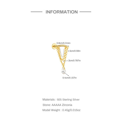 1PC Four Pointed Star Moon Tassel Lotus Cartilage Spiral Puncture 925 Sterling Silver Stud Earrings For Women