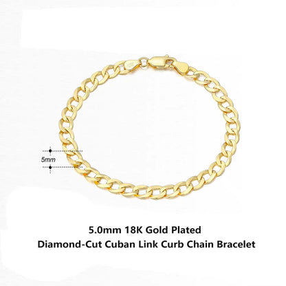 18K Gold Over 925 Sterling Silver 3mm Italian Cuban Chain Bracelet for Women Men Trendy Silver Bracelet Jewelry SB123