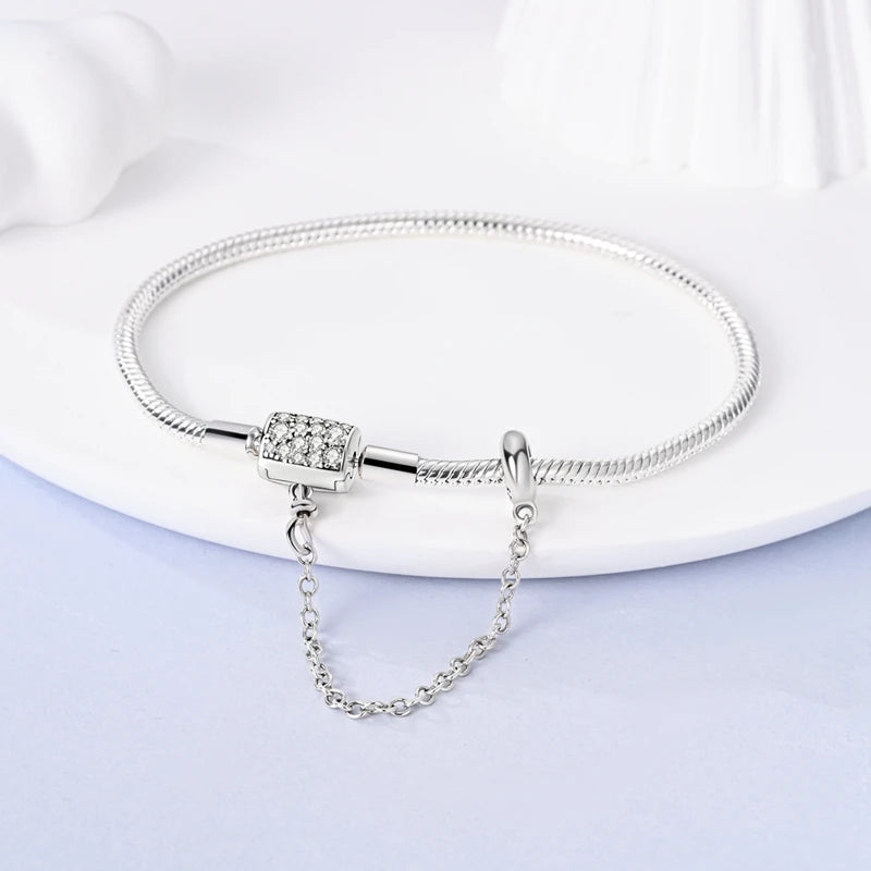 925 Sterling Silver Bracelets 17-20CM Original Leaf Clover Butterfly Heart Bracelet Fit DIY Charms Beads Fashion Women Jewelry