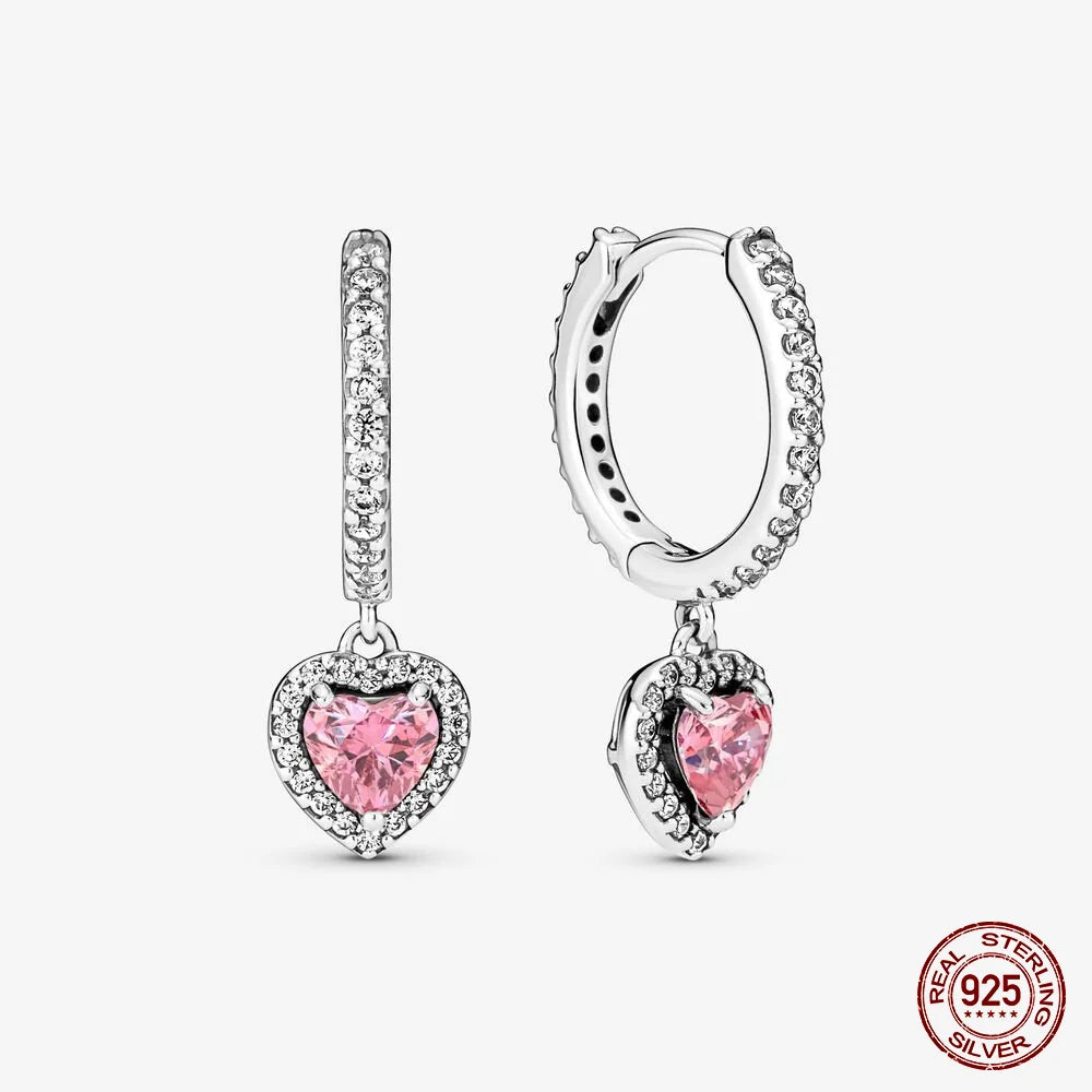 Authentic 925 Sterling Silver Heart Hoop Earring Sparkling Original Earring Women Gift