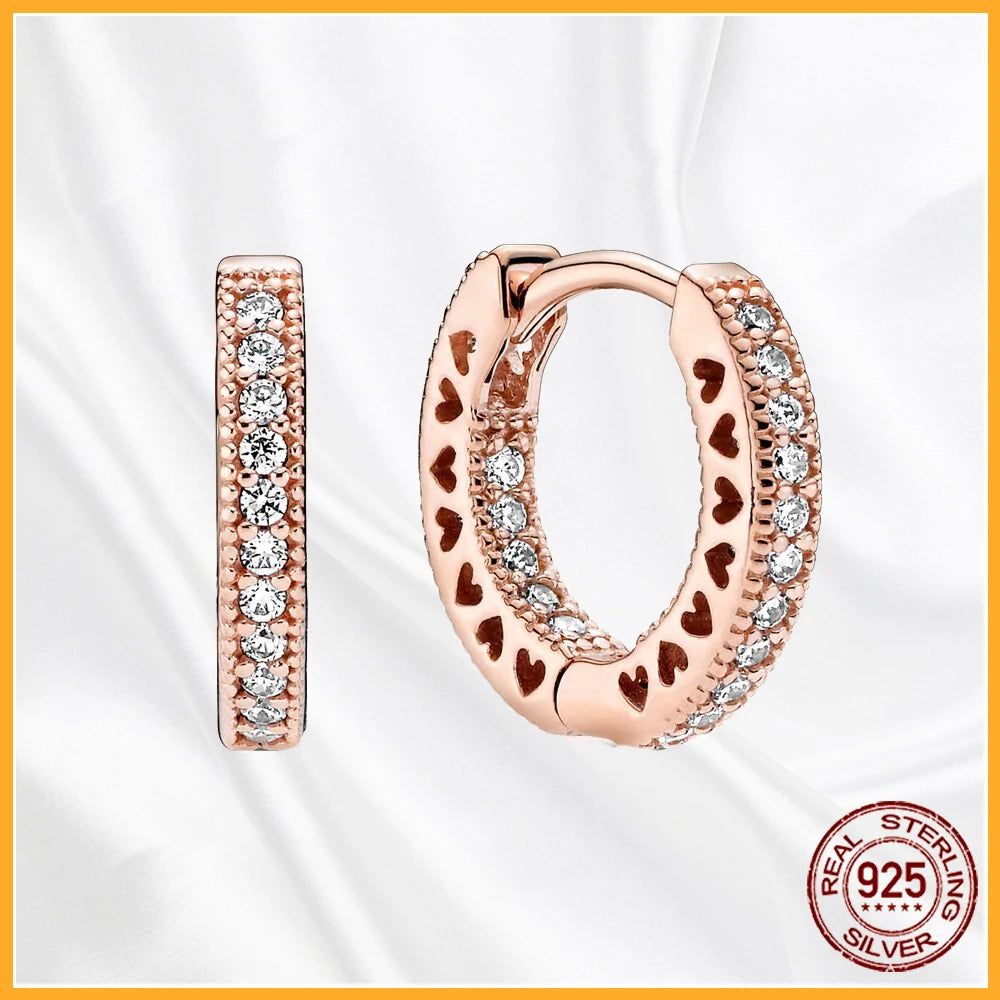 Authentic 925 Sterling Silver Heart Hoop Earring Sparkling Original Earring Women Gift