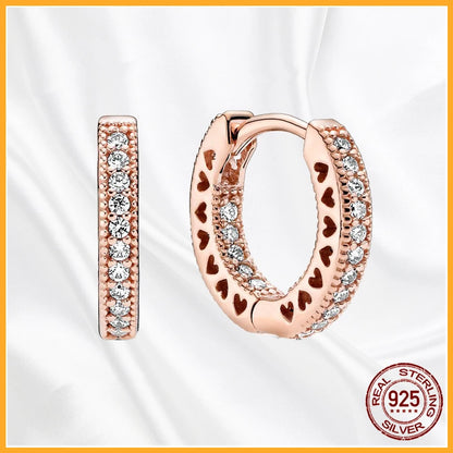 Authentic 925 Sterling Silver Heart Hoop Earring Sparkling Original Earring Women Gift