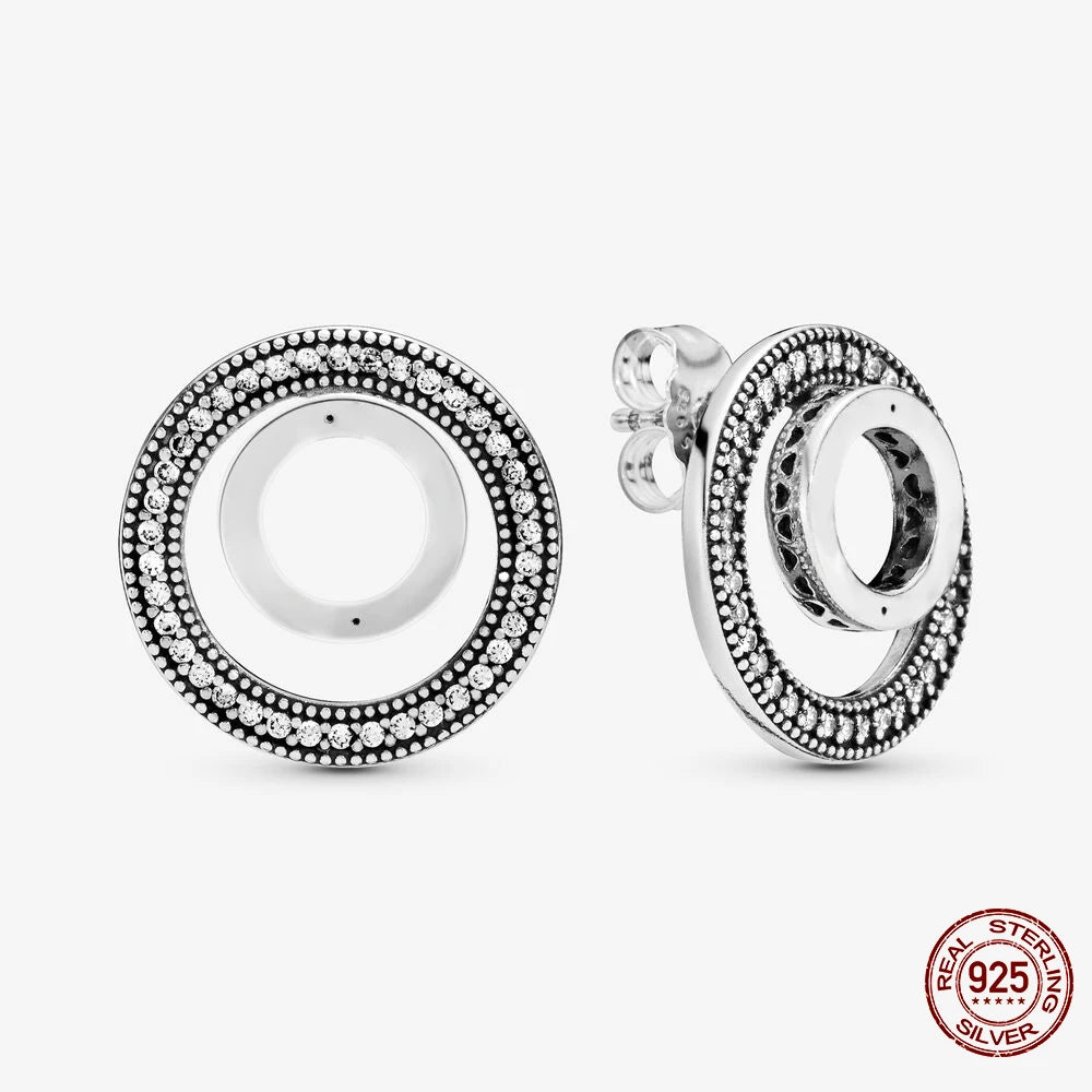 Authentic 925 Sterling Silver Heart Hoop Earring Sparkling Original Earring Women Gift