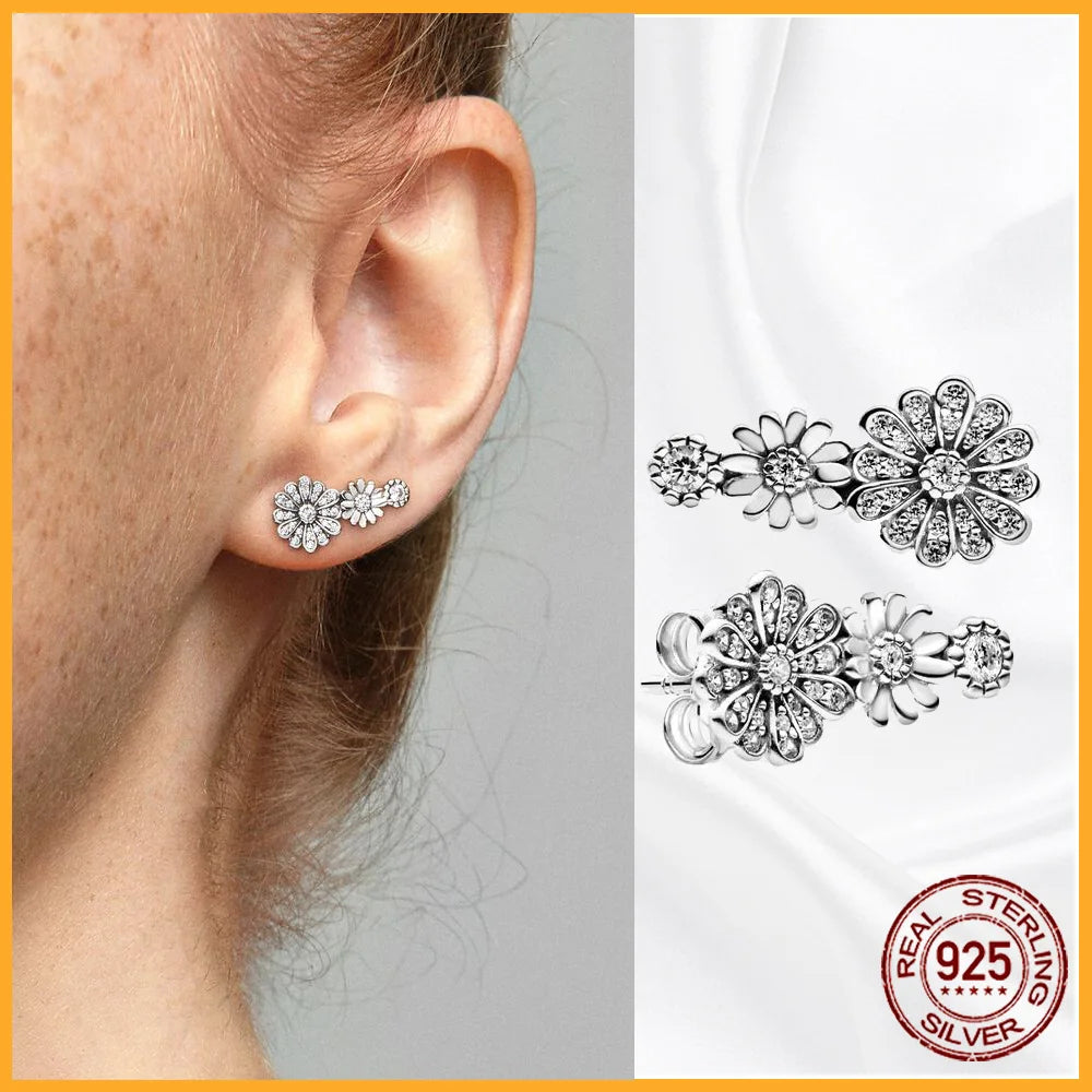 Authentic 925 Sterling Silver Heart Hoop Earring Sparkling Original Earring Women Gift