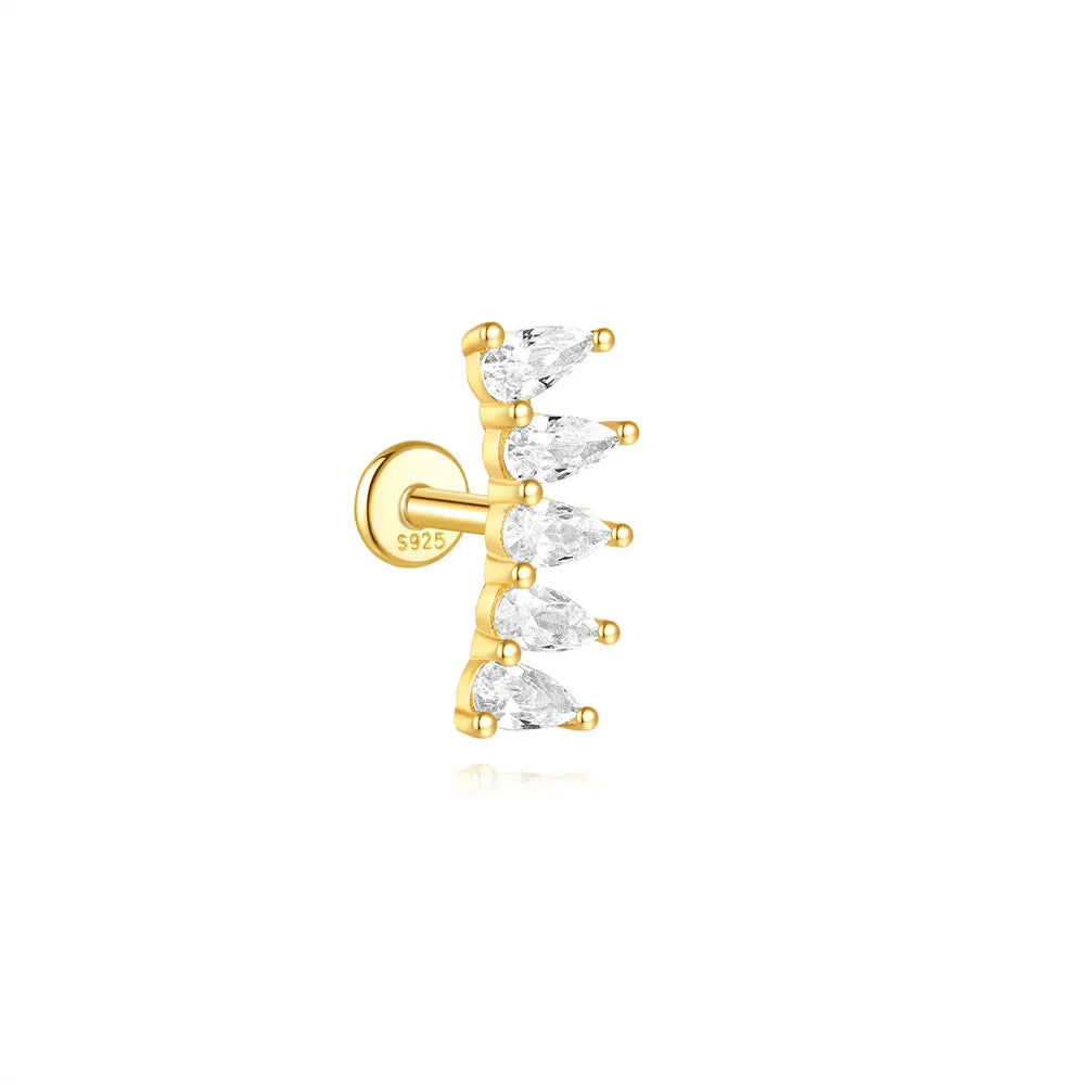 1PC Four Pointed Star Moon Tassel Lotus Cartilage Spiral Puncture 925 Sterling Silver Stud Earrings For Women