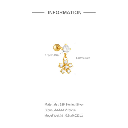 1PC Four Pointed Star Moon Tassel Lotus Cartilage Spiral Puncture 925 Sterling Silver Stud Earrings For Women