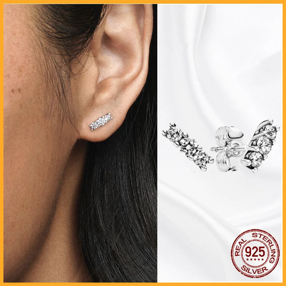 Authentic 925 Sterling Silver Heart Hoop Earring Sparkling Original Earring Women Gift