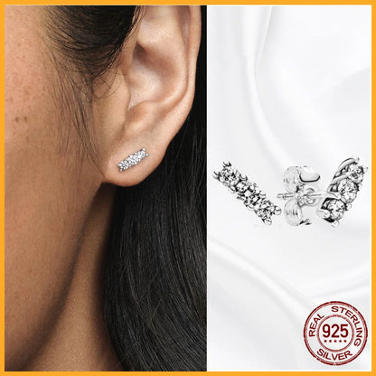 Authentic 925 Sterling Silver Heart Hoop Earring Sparkling Original Earring Women Gift