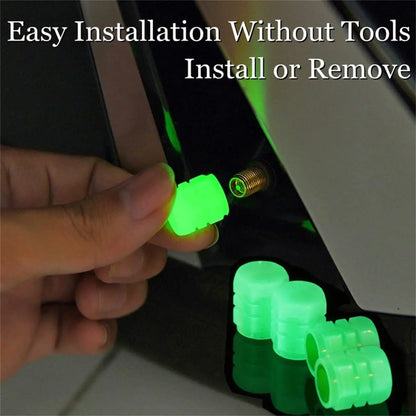 Luminous Valve Caps Fluorescent Night Car Tire Valve Caps Motorcycle Bike Glowing Decor Wheel Nozzles Tyre Cap Car Accessories