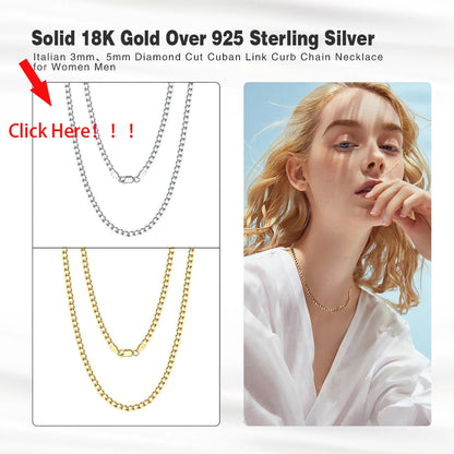 18K Gold Over 925 Sterling Silver 3mm Italian Cuban Chain Bracelet for Women Men Trendy Silver Bracelet Jewelry SB123