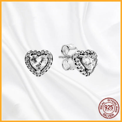 Authentic 925 Sterling Silver Heart Hoop Earring Sparkling Original Earring Women Gift