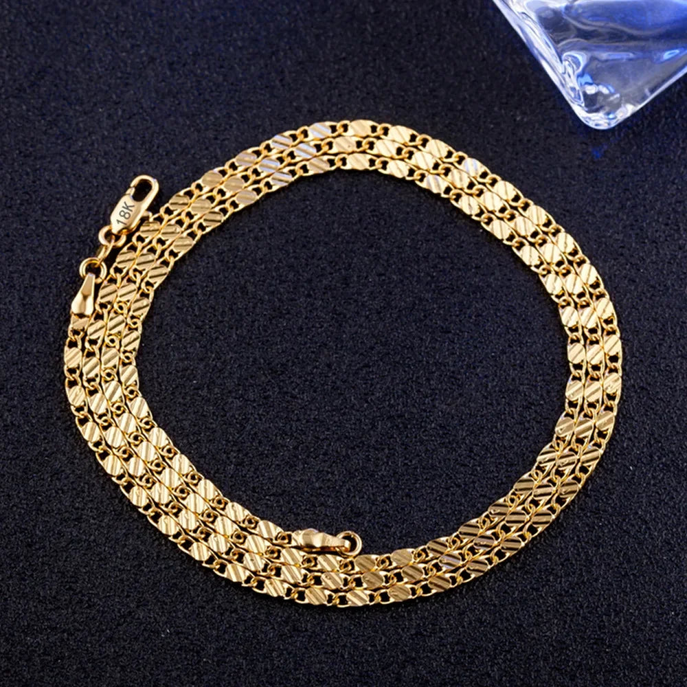 18k Gold Necklace 2MM 16/18/20/22/24/26/28/30 Inch Side Chain Necklace For Women Men Jewelry 925 Silver Necklace