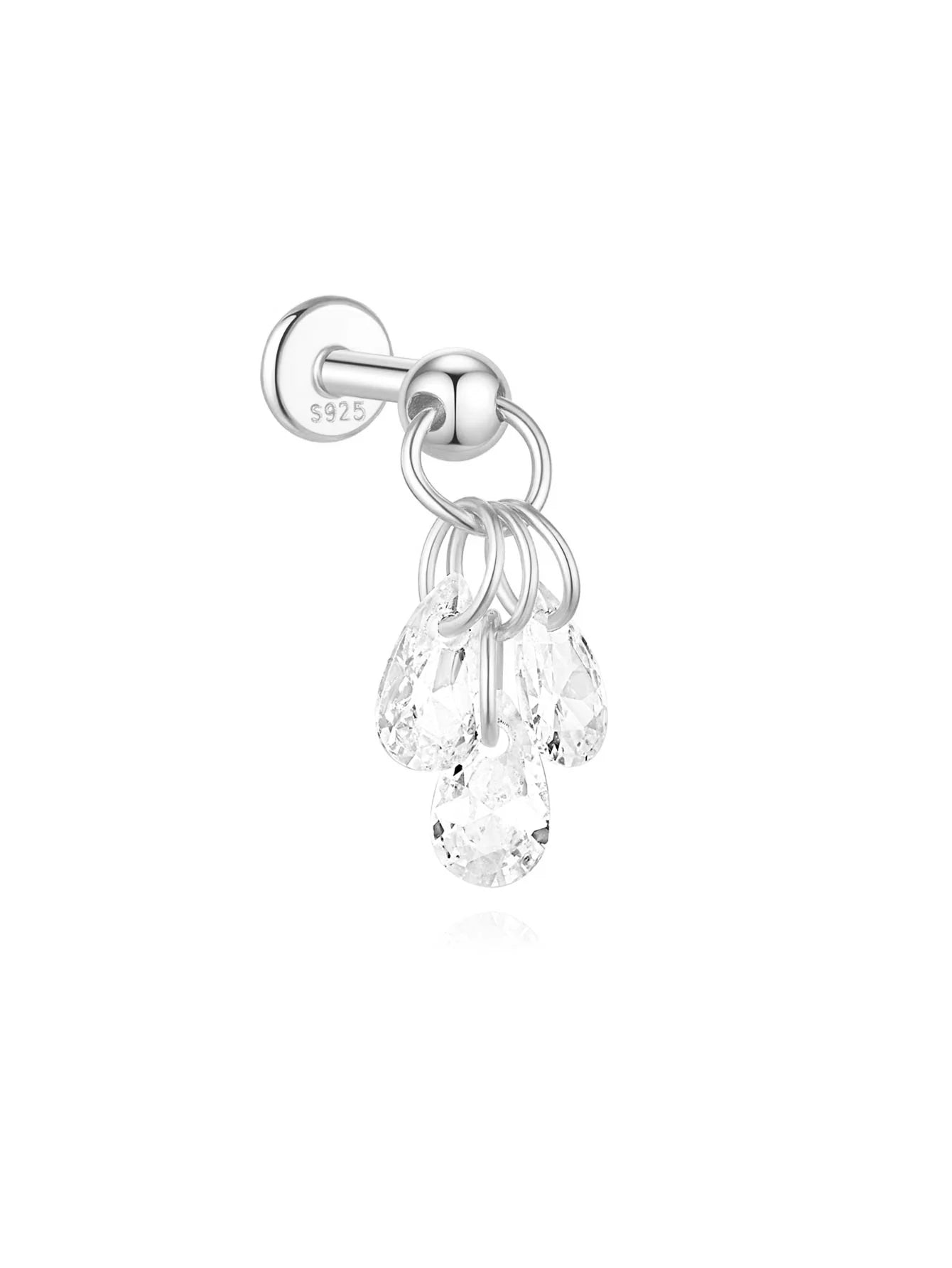 1PC Four Pointed Star Moon Tassel Lotus Cartilage Spiral Puncture 925 Sterling Silver Stud Earrings For Women