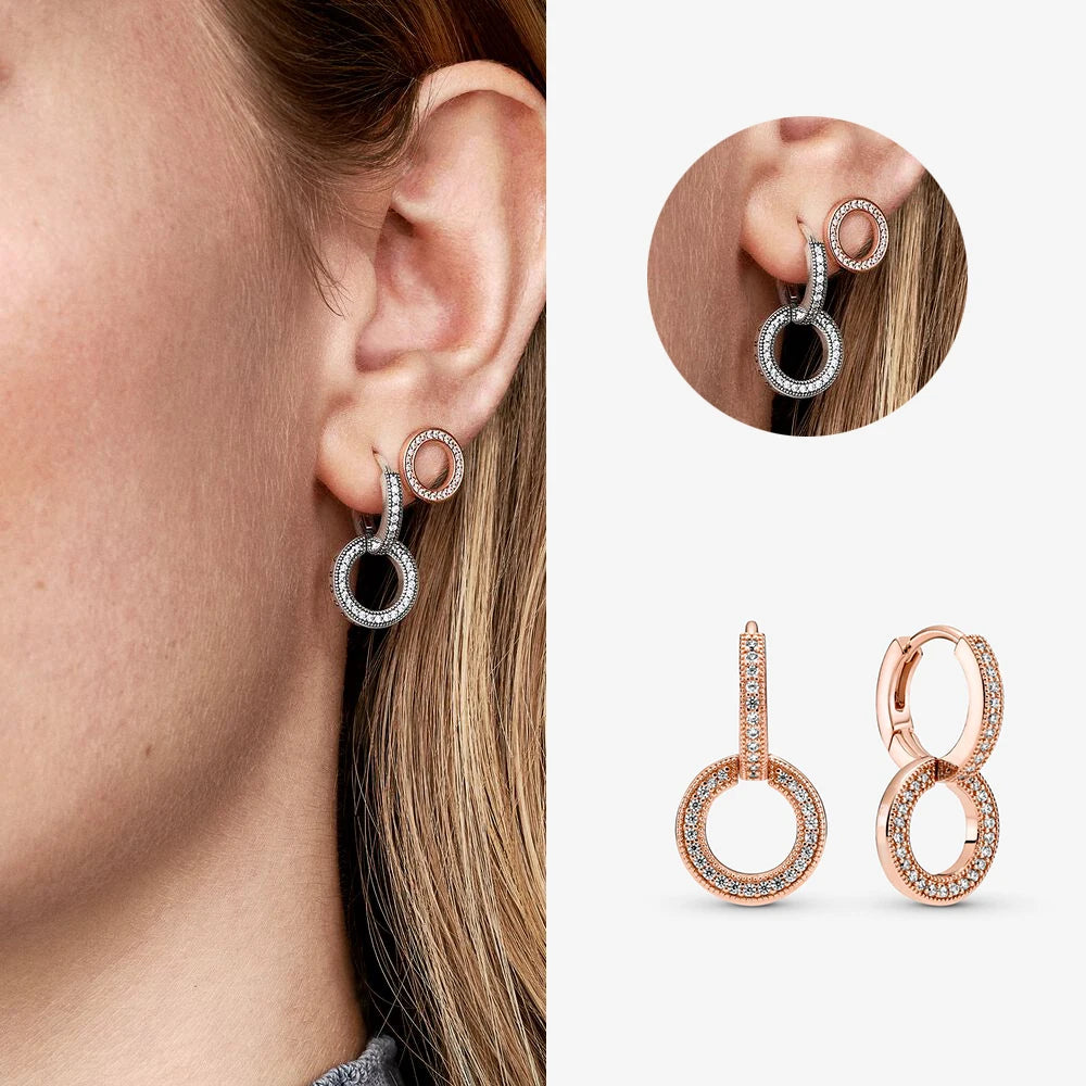 Authentic 925 Sterling Silver Heart Hoop Earring Sparkling Original Earring Women Gift